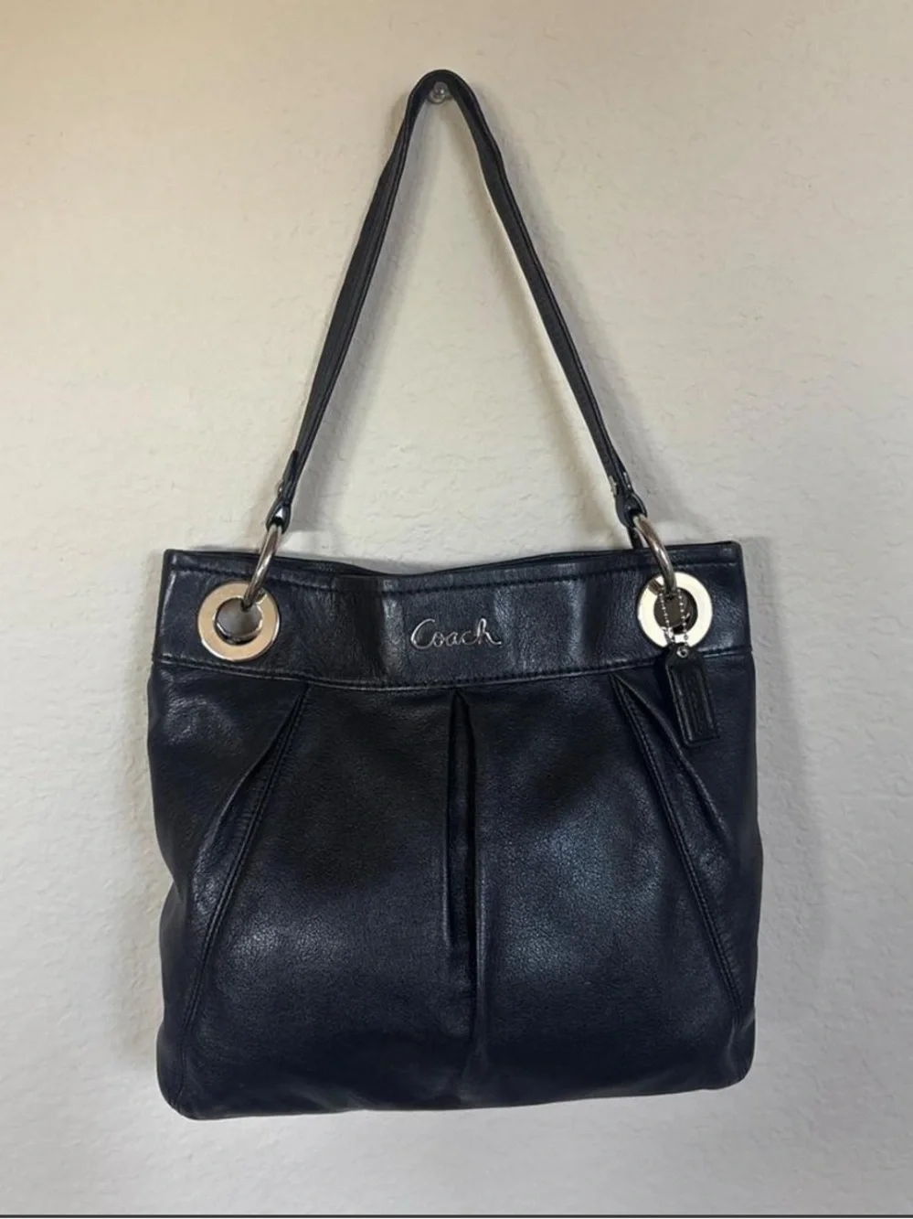 Coach Ashley F17605 Black Leather Shoulder Bag